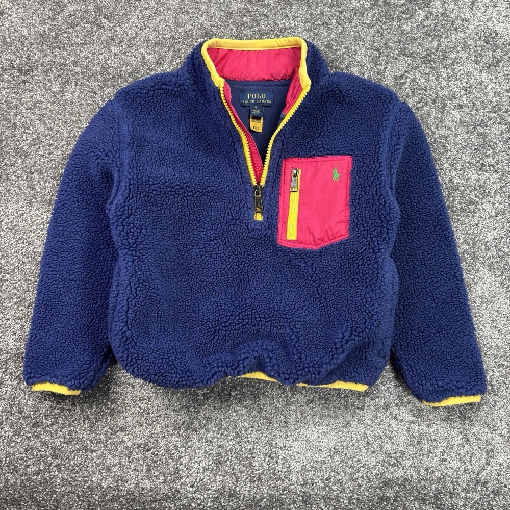 Polo Ralph Lauren Sherpa Fleece 1/2 Zip Pullover Jacket Youth Size 6 Girls Blue